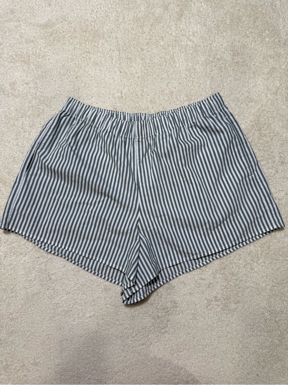 Hollister Striped High Waist Shorts Green White Stripe Lounge Sleep Size Large